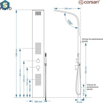 Душевая панель Corsan Festo black S046MBL, Черный матовый