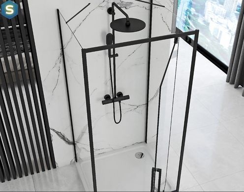 Душевая кабина Rea Rapid Swing 90x80 black пристенная REA-KPL-009952, Черный матовый, Универсальная, прозрачный, черный матовый