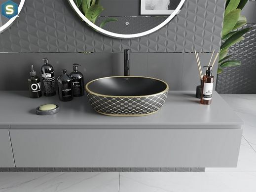 Умывальник Mexen Viki black matt diamond gold накладной MEX-21054879, Золотой