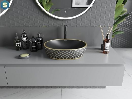 Умывальник Mexen Viki black matt diamond gold накладной MEX-21054879, Золотой
