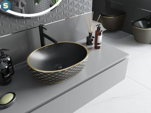 Умывальник Mexen Viki black matt diamond gold накладной MEX-21054879, Золотой