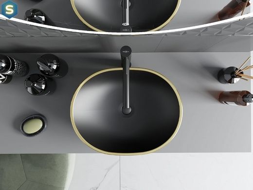 Умывальник Mexen Viki black matt diamond gold накладной MEX-21054879, Золотой