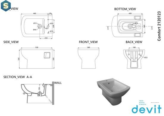 Биде подвесное Devit Comfort New 2120123, Белый