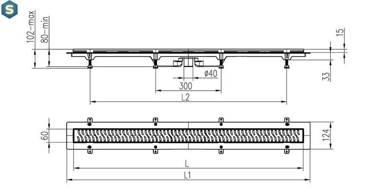 Душовий канал MCH з решіткою Краплі 1050 мм CH 1050/S40 DN1