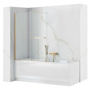 Шторка для ванны Rea Fabian 100 gold раздвижная REA-K6526, Универсальная, прозрачный, золотой