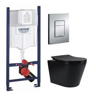 Комплект 5в1: Інсталяція Grohe Rapid + Безобідковий Підвісний унітаз Scorpio + клавіша хром