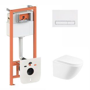 Набор: Qtap Robin Ultra Quiet унитаз подвесной QT1333046EUQW + Nest комплект инсталляции 4в1 (линейная клавиша White) QT0133M425 + QT0111M08V1384W