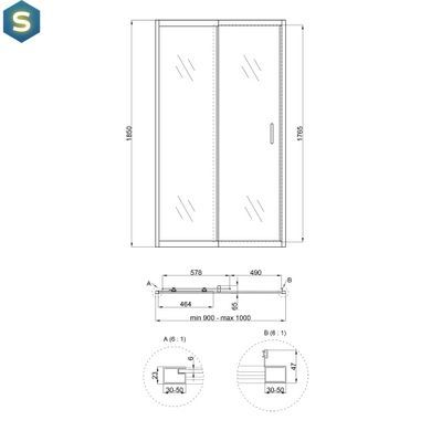 Душові двері в нішу Qtap Taurus CRM209-1.C6 90-100x185 см, скло Clear 6 мм, покриття CalcLess, Універсальна, прозорий