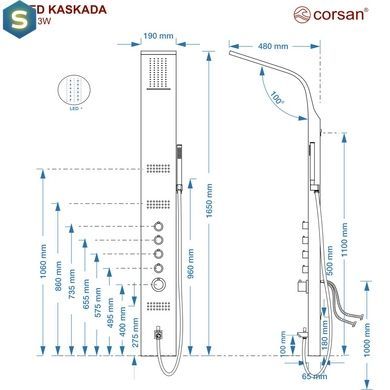 Душевая панель Corsan Kaskada silver LED с изливом и термостатом A014MSLLEDW, Каппучино
