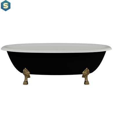 Ванна отдельностоящая матовая Amidicon Olimpia 180x90 черная из литого камня золотые ножки OLIMPIA_180_nizhk-g_BLACK_MAT, Черно-белый