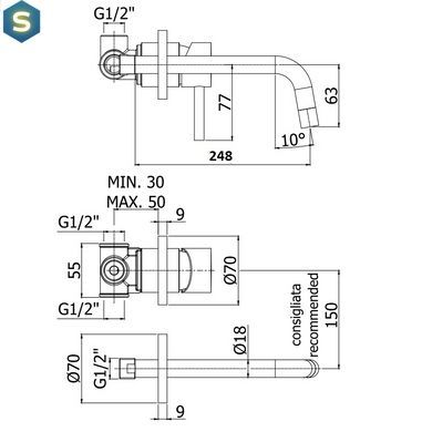 Змішувач для умивальника 245 мм Paffoni Light LIG 007 CR, Хром