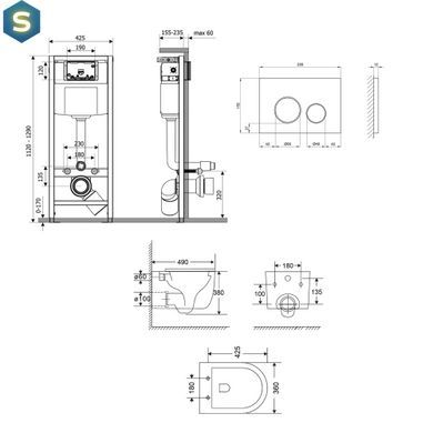 Подвесной унитаз Qtap Taurus Ultra Quiet + инсталляция Qtap Nest 4 в 1 (круглая клавиша Black mat), Белый