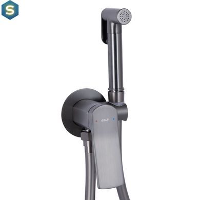 Набор гигиенического душа скрытого монтажа Qtap Slavonice округлый QTSLA262GMB45916 Gunmetal Black PVD, Шлифованный черный хром