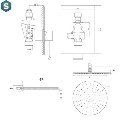 Душова система Kohlman Axis 25 chrome + BOX прихованого монтажу QW220NR25, Хром