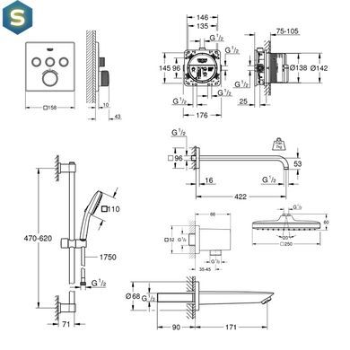 Душова система прихованого монтажу Grohe QuickFix SmartControl UA202801C3, Хром