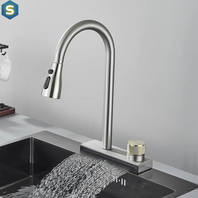 Смеситель для кухни с выдвижным изливом Platinum Водопад ZS84 brushed нержавеющая сталь, Нержавеющая сталь