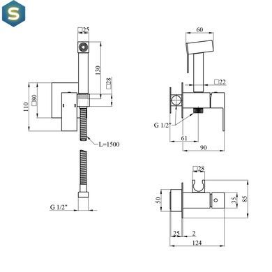 Набор гигиенического душа скрытого монтажа Kroner KRP Edelstahl Kubus - ESG053 CV029968, Нержавеющая сталь
