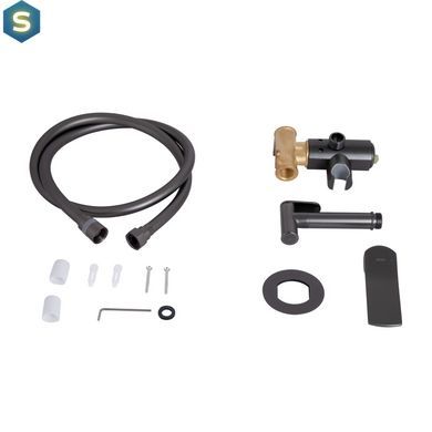 Набор гигиенического душа скрытого монтажа Qtap Slavonice округлый QTSLA262GMB45916 Gunmetal Black PVD, Шлифованный черный хром