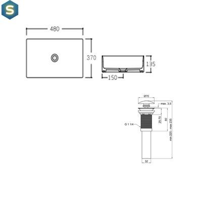 Умывальник Qtap Tern накладной прямоугольный 475х370х140 мм White + донный клапан PU02, Белый