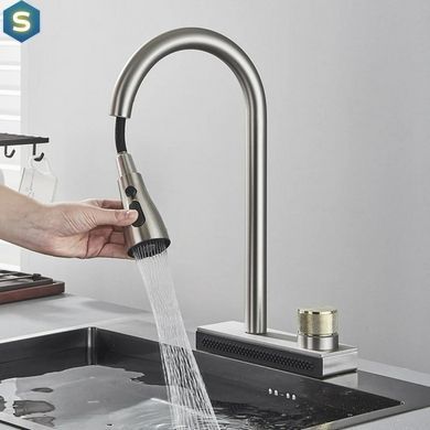 Смеситель для кухни с выдвижным изливом Platinum Водопад ZS84 brushed нержавеющая сталь, Нержавеющая сталь