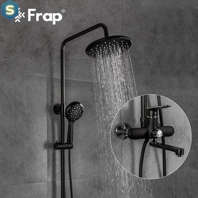 Душова система Frap F2449-6, поворотний вилив - перемикач на лійку, 3 режими, чорний/хром, Черный матовый