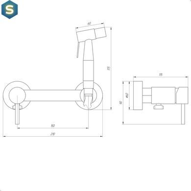Смеситель для гигиенического душа наружного монтажа 150 мм Globus Lux SBT-6BB-106MIX, Черный матовый