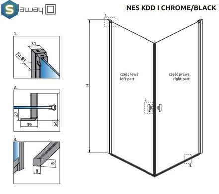Душова кабіна Radaway Nes Black KDD I 100x80x200 10021100-54-01L + 10021080-54-01R