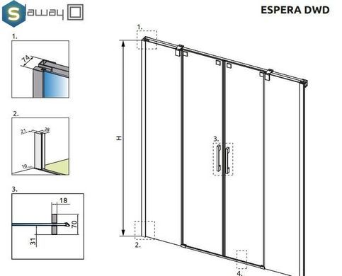 Душові двері Radaway Espera DWD 140 см 380240-01+380224-01
