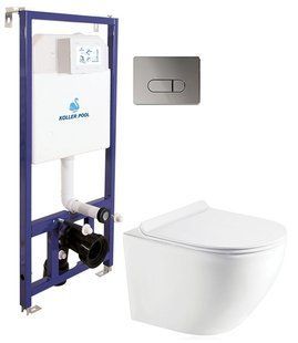 Инсталляция Koller pool Dune 1200SL + панель смыва хром Orion Cosmo + ROUND подвесной унитаз с сиденьем Soft-close