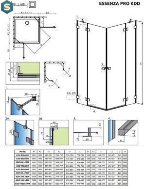 Душевая кабина Radaway Essenza Pro Black KDD 80Lx90Rx200 10096080-54-01L+10096090-54-01R