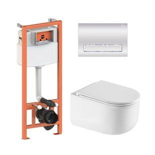 Подвесной унитаз Qtap Taurus Ultra Quiet + инсталляция Qtap Nest 4 в 1 (линейная клавиша Chrome), Белый