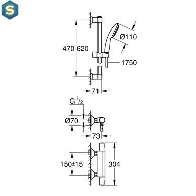 Смеситель термостатический для душа Grohe QuickFix Precision Start 34597001, Хром
