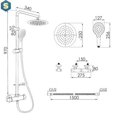 Душова система Yoka Oman 25 Therm L.gold BP.OMAN25-THERM-GLD, Золотий