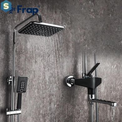 Душевая система Frap F2457, поворотный излив - переключатель на лейку/душ, 3 режима, черный/хром, Черный матовый