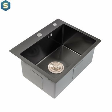 Кухонная мойка Platinum Handmade PVD черная 500x450x220 (толщина 3,0/1,5 мм, корзина и дозатор в комплекте), Черный/золото