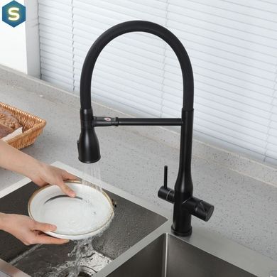 Смеситель для кухни на две воды Gappo G4399-76 гибкий излив нержавеющая сталь черный, Черный матовый