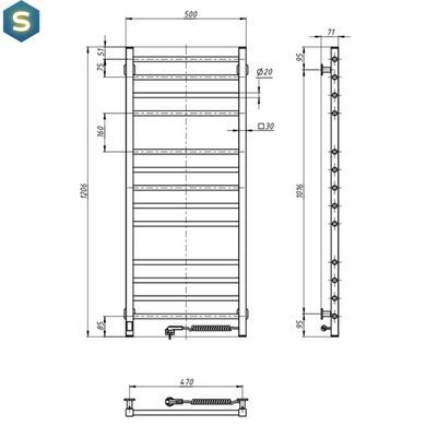 Електрична рушникосушка Navin Класик Квадро 500x1200 Sensor права з таймером, чорний муар 00-044050-5080, Черный матовый, Праве, Електронний
