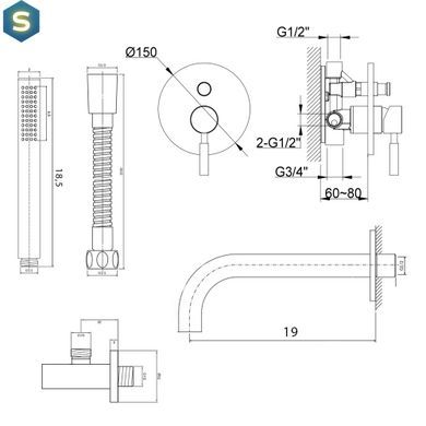 Змішувач для ванни Kohlman Roxin chrome + BOX прихованого монтажу KPL-QW210R, Хром
