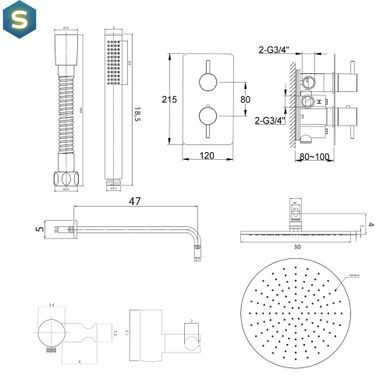 Душова система Kohlman Axel 30 black з термостатом + BOX прихованого монтажу KPL-QW432AB30, Черный матовый