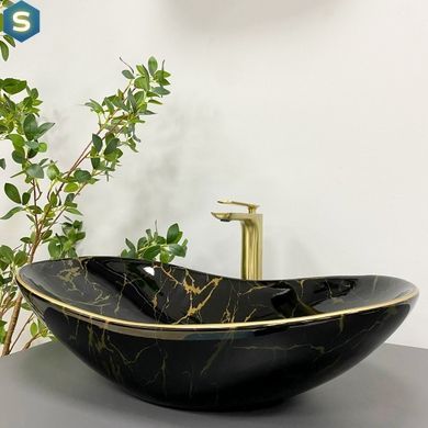 Умывальник (раковина) VBI TURIN MARBLE BLACK GLOSSY накладной, Мрамор