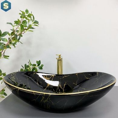 Умывальник (раковина) VBI TURIN MARBLE BLACK GLOSSY накладной, Мрамор