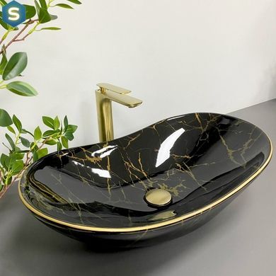 Умывальник (раковина) VBI TURIN MARBLE BLACK GLOSSY накладной, Мрамор