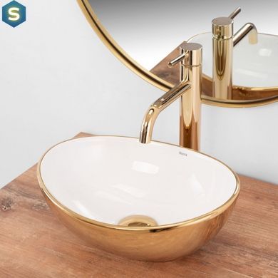 Умивальник Rea Sofia Mini white gold накладний REA-U6334, Золотий