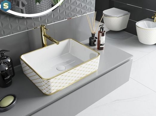 Умывальник Mexen Catia white diamond gold накладной MEX-21314809, Золотой