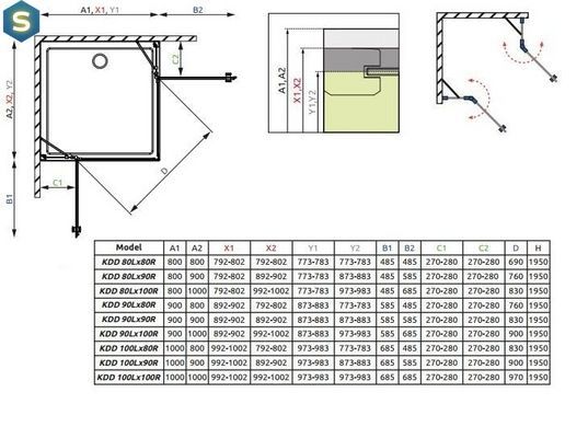 Душова кабіна Radaway Eos II KDD 90Lх100R 3799461-01L+3799462-01R