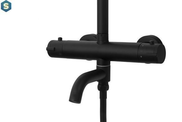 Душевая система Corsan Lugo black с термостатом и изливом CMN01TBLW, Черный матовый