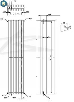 Дизайнерский радиатор Betatherm Metrum 2 H-1800 мм, L-255 мм нижнее подключение BM6 2180-30/08 9016М 66, Белый матовый