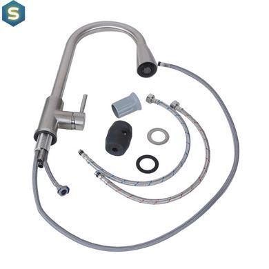 Смеситель для кухни с выдвижным изливом Platinum KT 8203 (8614) нержавеющая сталь, Нержавеющая сталь