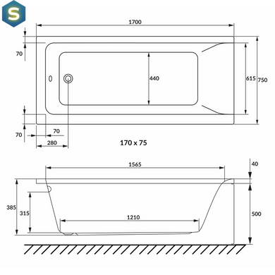 Ванна акриловая Volle Solo 170x75 1210.001775, Белый