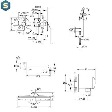Душова система прихованого монтажу Grohe QuickFix Start UA25183007, Хром